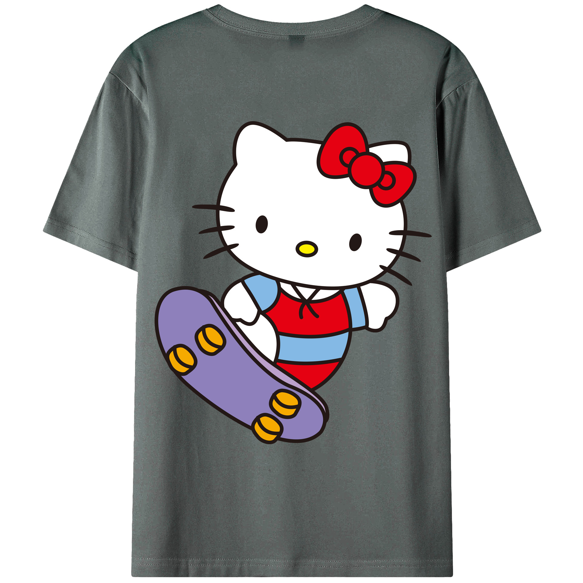 （画像用） Hello Kitty ハローキティ 綿100％ メンズ半袖Tシャツ（バックプリント） 通気性